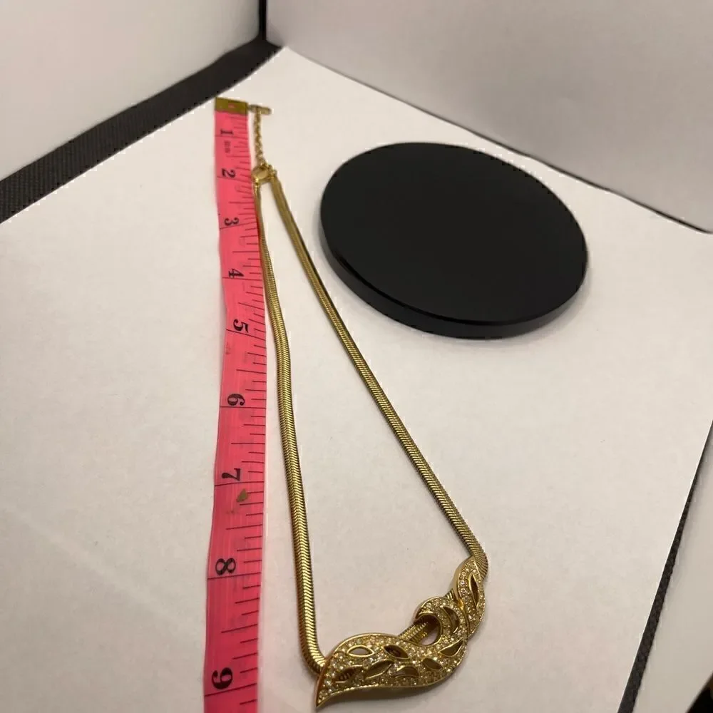 Real Christian Dior gold tone necklace rhinestone pendant